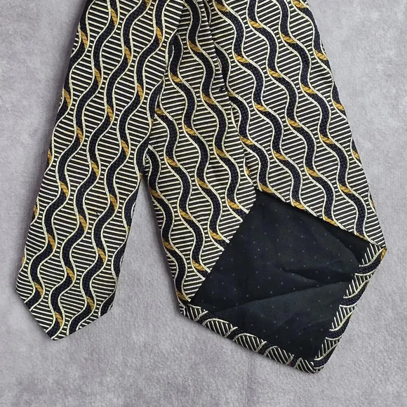 Harrods Knightsbridge Black Gold Repp Geometric 100% Silk Men's Neck Tie NWOT - Picture 6 of 6
